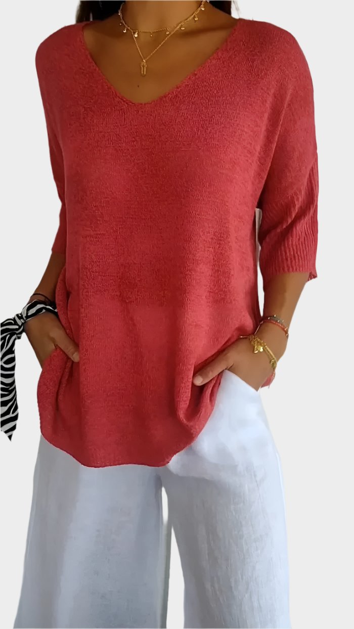 Allison™ - V-Neck Solid Knit Top