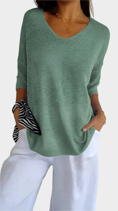 Allison™ - V-Neck Solid Knit Top