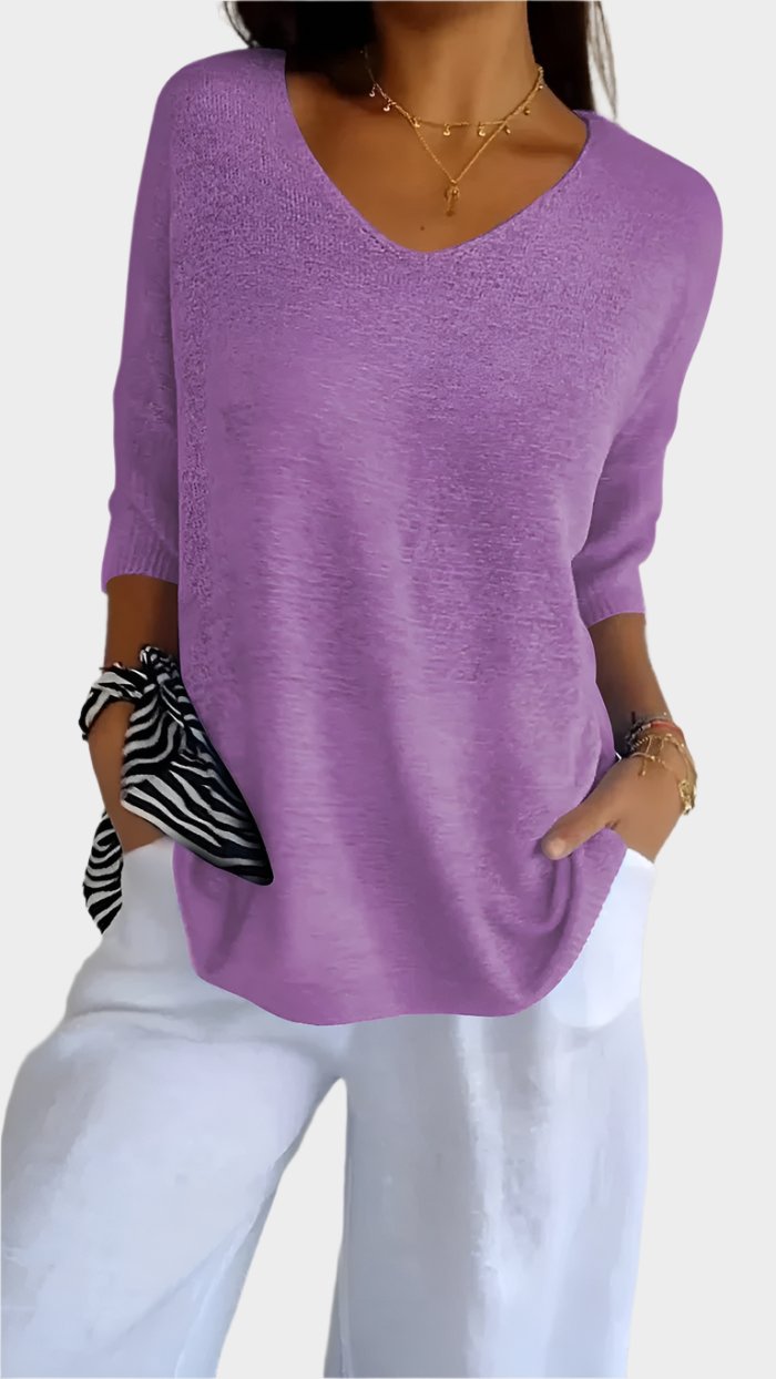 Allison™ - V-Neck Solid Knit Top