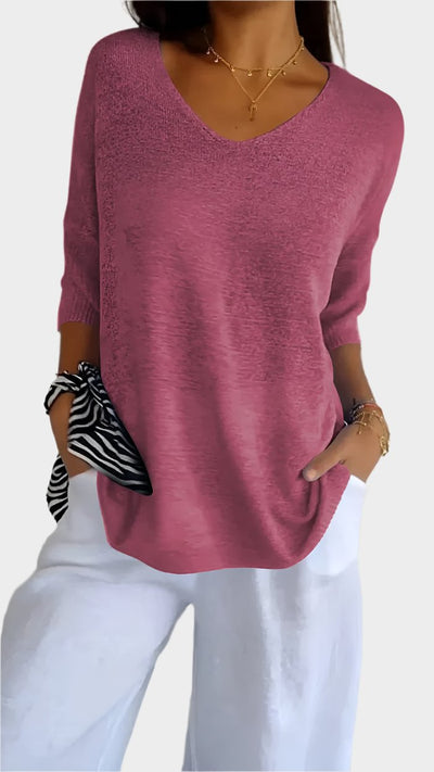 Allison™ - V-Neck Solid Knit Top